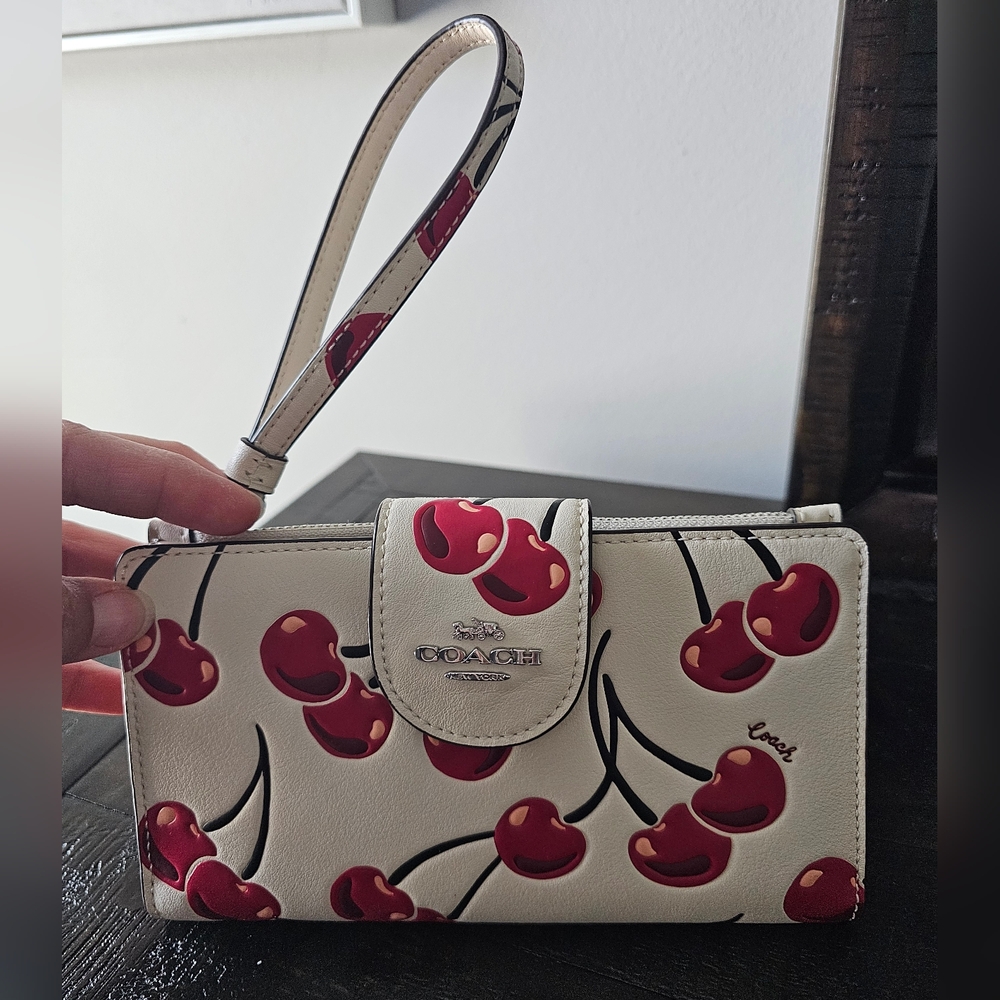 COACH White Cherry Print Phone Case Wristlet - Picture 15 of 15